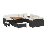 vidaXL Canapé de Jardin 13 Pièces avec Coussins Noir Rattan Synthétique Résistant aux Intempéries - Un Coin Confortable pour Ton Patio ou Ta Terrasse