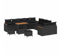 vidaXL Canapé de Jardin 13 Pièces avec Coussins Noirs en Rattan Synthétique Résistant aux Intempéries - Un Grand Salon pour Les Terrasses et Balcons - Mobilier Moderne pour Assise et Espace Extérieur