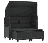 Vidaxl Canapé De Jardin 2 Places Avec Auvent Et Tabourets Noir Rotin