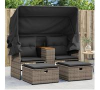 vidaXL Canapé de Jardin 2 Places avec Auvent et Tabourets, Siège de Patio, Meuble de Terrasse Balco Arrière-cour Extérieur, 365801