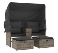 vidaXL Canapé de Jardin 2 Places avec Auvent et Tabourets, Siège de Patio, Meuble de Terrasse Balco Arrière-Cour Extérieur, Gris Résine Tressée