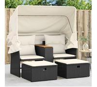 Vidaxl Canapé De Jardin 2 Places Avec Auvent Et Tabourets Noir Rotin