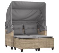 vidaXL Canapé de Jardin 2 Places avec Auvent et Tabourets, Siège de Patio, Meuble de Terrasse Balco Extérieur, Beige Résine Tressée