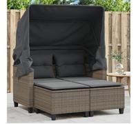 vidaXL Canapé de Jardin 2 Places avec Auvent et Tabourets, Siège de Patio, Meuble de Terrasse Balco Extérieur, Gris Résine 365783