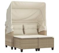 vidaXL Canapé de Jardin 2 Places avec Auvent et Tabourets, Siège de Patio, Meuble de Terrasse Balco Extérieur, Beige Résine 365784