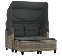 vidaXL Canapé de jardin 2 places avec auvent et tabourets, gris clair résine tressée