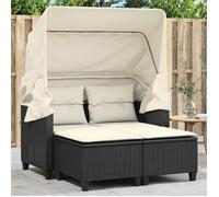 Vidaxl Canapé De Jardin 2 Places Avec Auvent Et Tabourets Noir Rotin