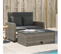 vidaXL Canapé de jardin 2 places avec coussins et repose-pieds, résine tressée Gris