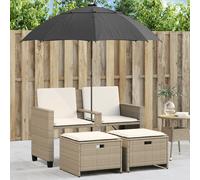 Canapé de jardin 2 places avec parasol et tabourets beige rotin