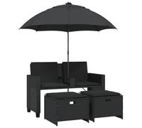 Vidaxl Canapé De Jardin 2 Places Avec Parasol Et Tabourets Noir Rotin