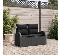vidaXL Canapé de jardin 2 places avec rangement & coussins noirs en poly rotin 42006751