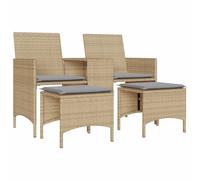 vidaXL Canapé de Jardin 2 Places avec Table et tabourets Beige rotin, canapé d'extérieur, Salon de Jardin, Meuble de Patio, siège de Jardin