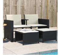 Vidaxl Canapé De Jardin 2 Places Avec Table Et Tabourets Noir Rotin