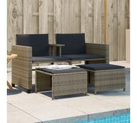 Vidaxl Canapé De Jardin 2 Places Avec Table Et Tabourets Gris Rotin