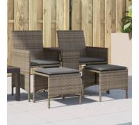 Vidaxl Canapé De Jardin 2 Places Avec Table Et Tabourets Gris Rotin