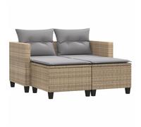 vidaXL Canapé de jardin 2 places avec tabourets Beige Poly rotin