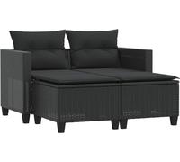 vidaXL Canapé de jardin 2 places avec tabourets Noir Poly Rattan