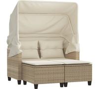 vidaXL Canapé de jardin 2 places avec toit et tabourets Beige Poly rotin