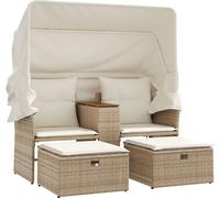 vidaXL Canapé de jardin 2 places avec toit et tabourets Beige Poly rotin