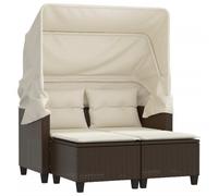 vidaXL Canapé de jardin 2 places avec toit et tabourets Marron Poly rotin