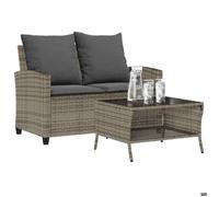 vidaXL Canapé de jardin 2 places avec coussins et table gris en résine tressée