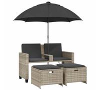 vidaXL Canapé de Jardin 2 Places et Parasol tabourets Gris Clair rotin