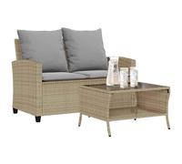 vidaXL Canapé de jardin 2 places avec coussins et table, beige en résine tressée