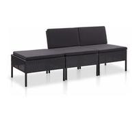 vidaXL Canapé de jardin 3 pièces - Résine tressée noir - Coussins noirs noir G