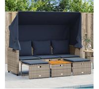 vidaXL Canapé de jardin 3 places avec auvent et poufs gris résine tressée 365456