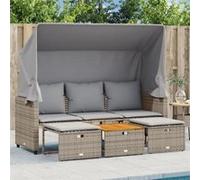 vidaXL Canapé de jardin 3 places avec auvent et tabourets – Gris rotin
