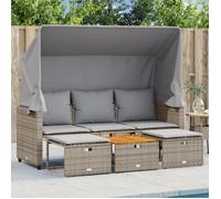 vidaXL Canapé de jardin 3 places avec auvent et tabourets – Gris rotin