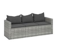vidaXL Canapé de Jardin 3 Places avec Coussins Gris Résine tressée, canapé, mobilier d'extérieur, mobilier de terrasse, mobilier de Jardin
