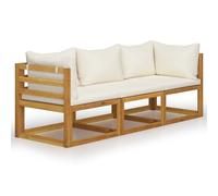 vidaXL Canapé de jardin 3 places avec revêtement Crème Acacia Bois massif