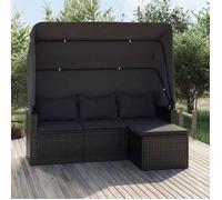Canapé De Jardin 3 Places Avec Toit Et Repose-Pieds Noir Vidaxl Vidaxl