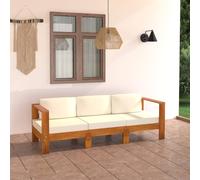 Vidaxl Canapé De Jardin 3 Places Et Coussins Blanc Crème Bois D'acacia