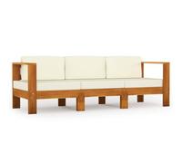 vidaXL Canapé de Jardin 3 Places et Coussins Sofa de Terrasse Canapé d'Extérieur Sofa de Jardin Meuble de Terrasse Blanc Crème Bois d'Acacia