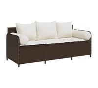 vidaXL Canapé de jardin 3 places avec coussins Marron/Blanc crème résine tressée 170x67x65 cm