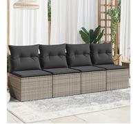 Canapé de jardin 4 places avec coussins gris résine tressée