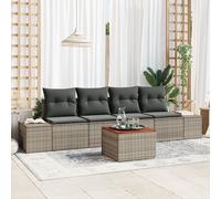 Vidaxl Canapé De Jardin 5 Pièces Avec Coussins Gris Poly Rattan Acacia