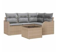 vidaXL Canapé de Jardin 5 pièces avec des Coussins Beige en Poly rotin et Gris. Idéal pour la terrasse, Le Balcon, la véranda ou même Le Salon. Un Salon Moderne, Parfait pour discuter.