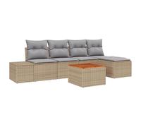 vidaXL Canapé de Jardin 6 pièces avec Coussins Beige Poly Rattan Acacia