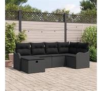 vidaXL Canapé de jardin 6 pièces avec coussins en rattan poly noir 3360314 Noir
