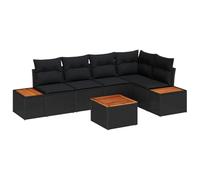 vidaXL Canapé de Jardin 6 pièces avec Coussins modulables en rotin Noir et Bois d'acacia. Parfait pour 4 Personnes, C'est Un canapé Super Confortable pour se détendre en terrasse.