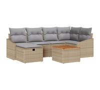 Vidaxl Canapé De Jardin 7 Pièces Avec Coussins En Beige Poly Rattan