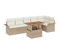 vidaXL Canapé de Jardin 7 pièces avec Coussins en Poly rotin Beige | Super Chic pour 4 Personnes, ça Marche Bien sur Le Balcon ou la terrasse, C'est Un Salon modulable avec Table de Jardin.