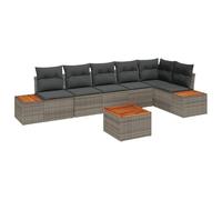 vidaXL Canapé de Jardin 7 pièces avec Coussins Gris en Poly rotin et Acacia. Mobilier extérieur modulable au Style Moderne, Parfait pour Les patios et balcons. Idéal pour se détendre dans Le Jardin.