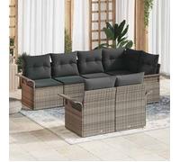 vidaXL Canapé de jardin 7 pièces avec coussins gris en poly rotin, grand et confortable. C'est un canapé modulaire parfait 3354068