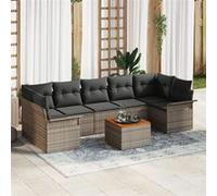 vidaXL Canapé de jardin 8 pièces avec coussins gris poly rattan acacia 3347293 Gris G
