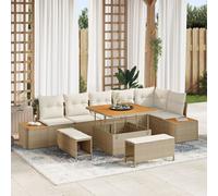 vidaXL Canapé de Jardin 9 Pièces avec Coussins Beige en Rattan Poly Acacia 3364876 Beige G