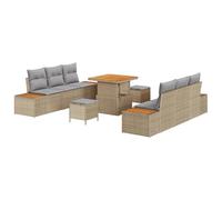 vidaXL Canapé de Jardin 9 pièces avec Coussins Beiges, en Poly rotin, Table en Acacia Massif, sièges modulaires. Idéal pour Le Salon d’extérieur, Le Patio, la terrasse ou Le Jardin.